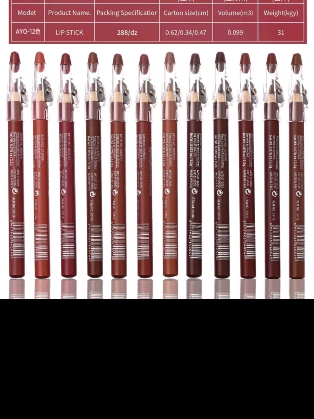 12 Neutral Brown Lip Liner Pencil - Waterproof Matte Finish